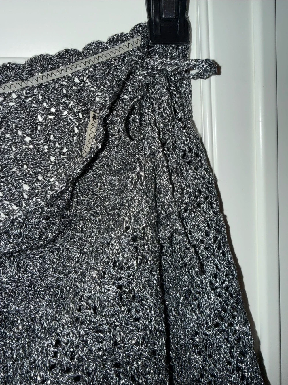BECCA Metallic Gray Crochet Bikini Top and Black Bottom Set With Swim Skirt